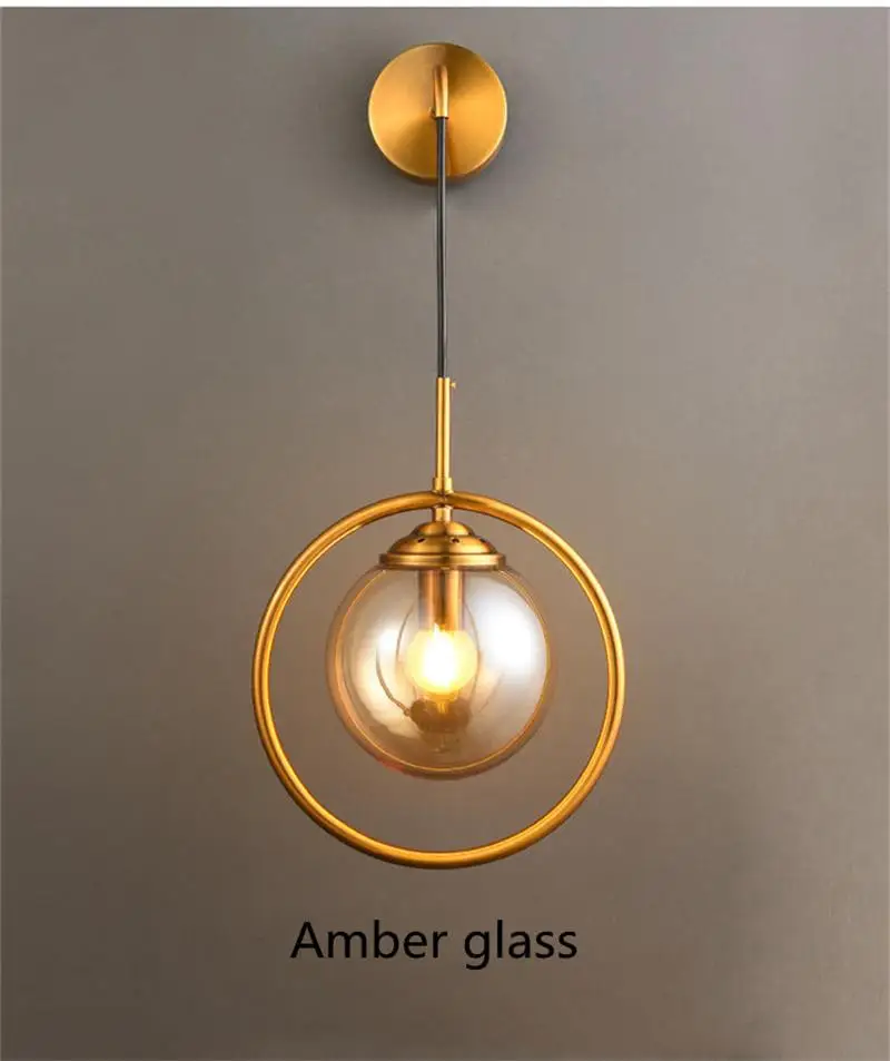 plug in wall lights Amber Smoky Gray Glass Ball Wall Lamp Round Magic Bean Golden Wall Light Kitchen Balcony Aisle Corridor Bedsides Lighting Sconce wall mounted bedside lights