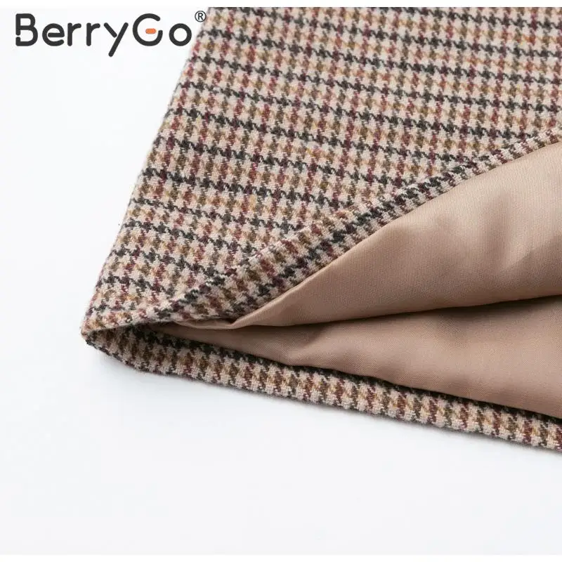 BerryGo, винтажные клетчатые пиджаки, женские, элегантные, для офиса, для девушек, Осень-зима, куртки с длинным рукавом, пуговицы, карманы, Женский блейзер, пальто