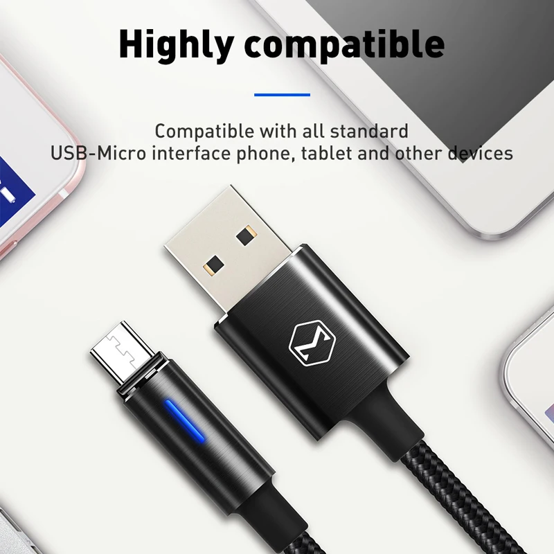 Mcdodo Micro USB 2A кабель для samsung Xiaomi huawei QC3.0 Быстрая зарядка автоматическое отключение USB кабель для передачи данных светодиодный кабель для устройств Android