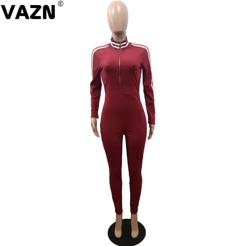 VAZN, Топ Дизайн, весна, сексуальный женский комбинезон, 2 цвета, длинный комбинезон, полный рукав, молния, сплошной комбинезон, Женский Повседневный обтягивающий комбинезон