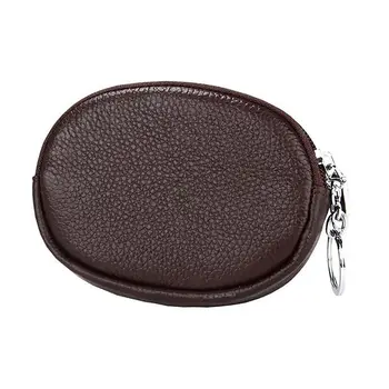

Womens Leather Mini Wallet Zip Around Coin Purse with Key Ring Coffee