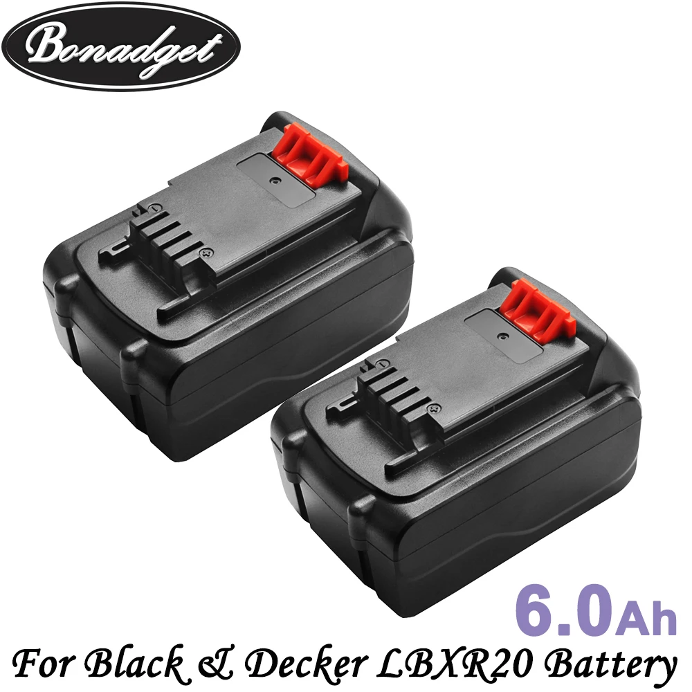 Bonadget Li-ion 20v 6000Mah Rechargeable Battery Power Tools Replacement  Battery For BLACK & DECKER LB20 LBX20 LBXR20 Battery