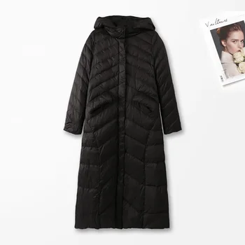 

2019 Winter New Style Brand Women's Clothing Mid-length Jacket Hooded over-the-Knee Light Warm White Duck Down Jacket Women's