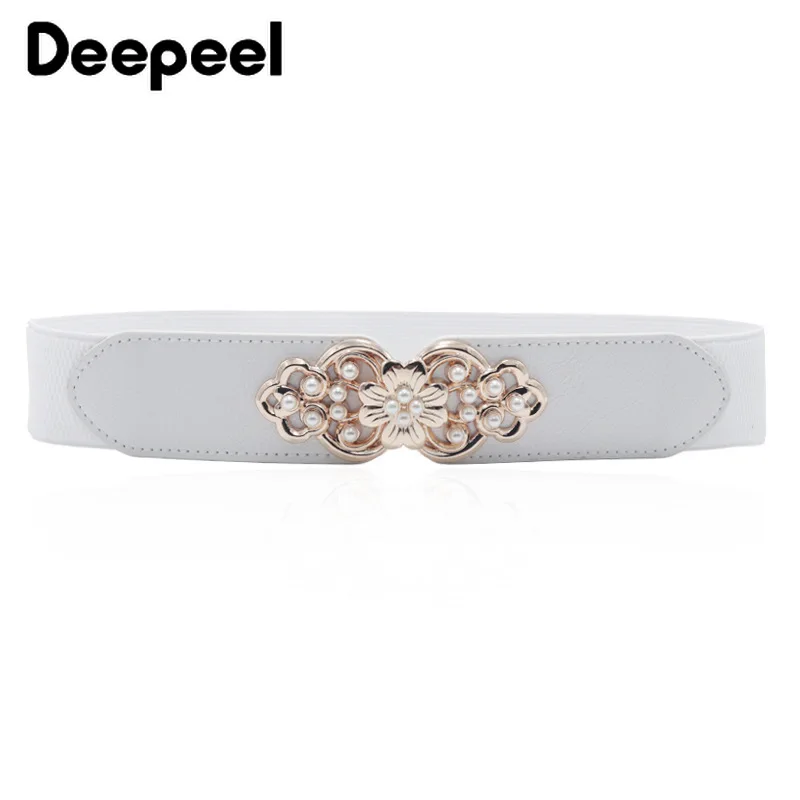 Deepeel 1 шт., 4 см* 66 см, модные Эластичные Цветочные пояса с жемчугом, широкие ремни, пряжки, тянущаяся лента, аксессуары, ремень CB044