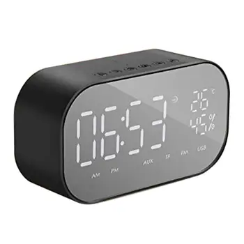 

Alarm Clock FM Radio Mini Portable Wireless Speaker Mirror LED Dimmable Display Car Subwoofer Stereo Speaker