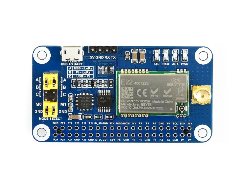 Waveshare- ̿ SX1268 LoRa HAT, Ȯ Ʈ , 470MHz ļ 뿪