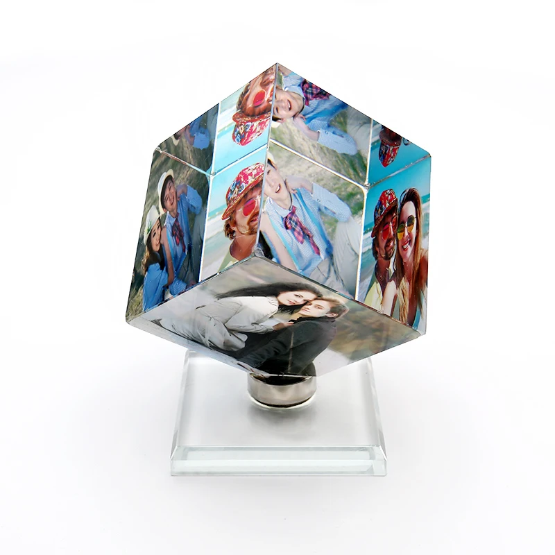 Photo Frame Family Rotating Crystal Cube Picture Album Personalized Anniversary Couples Gift With Your Own Photo