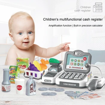 

Simulation Gifts Checkout With Microphone Shop Supermarket Counter Pretend Play Light Sound Vegetables Fruits Cash Register Toy