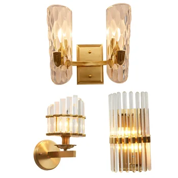 

American-style all-copper wall lamp light luxury living room wall lamp TV background wall bedroom bedside lamp simple corridor