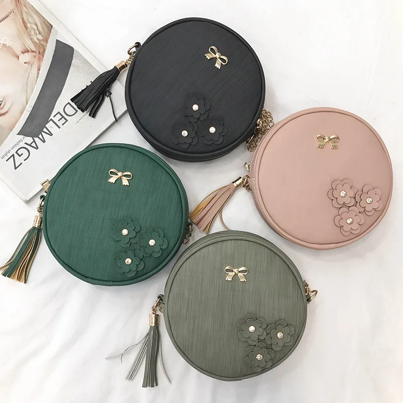 

Bag Women's 2019 New Style Shoulder Women's Small round Bag Chain Bag Flower Ulzzang One-Shoulder Mini Bag
