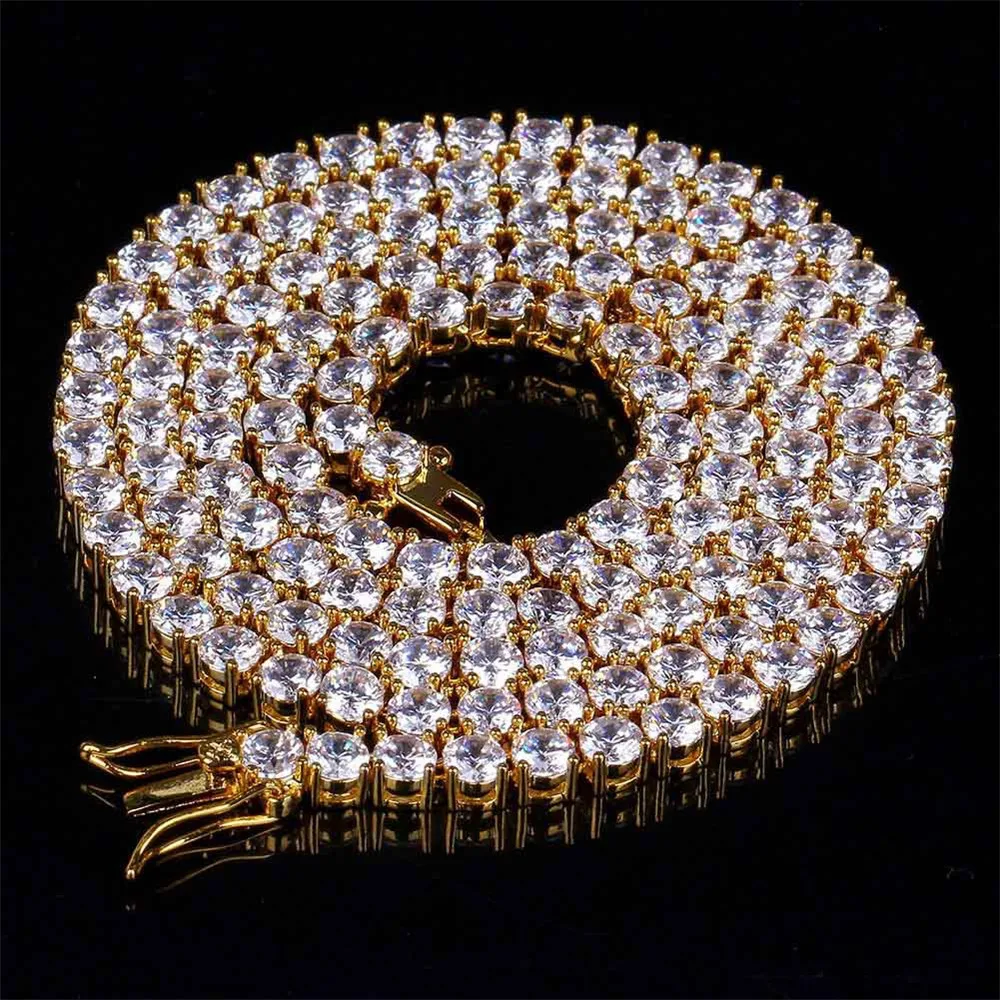 

4mm Gold Color Chain Micro-inlaid Zircon Long Necklace Link Choker Iced Zircon Tennis Chain Necklace Women Men Hip Hop Jewelry