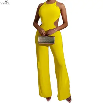 

Spring Summer Loose Sexy Jumpsuit Women Romper Sleeveless Halter Solid Color Party Jumpsuit Night Backless Bandage Club Outfits