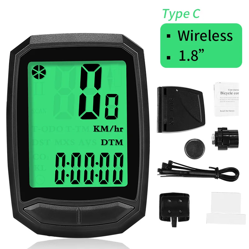C-Green-Wireless INBIKE 2,8 дюймов велосипед беспроводной компьютер непромокаемый Многофункциональный езда велосипедный одометр велосипедный Спидометр подсветка секундомера - Цвет: C-Green-Wireless