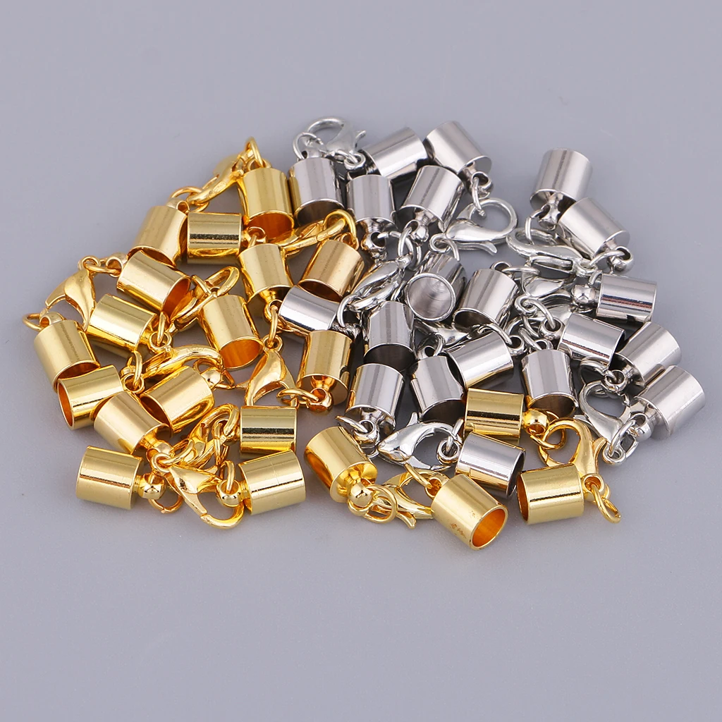 

20pcs brass plated leather cord kumihimo end caps with lobster clasp fit 4mm