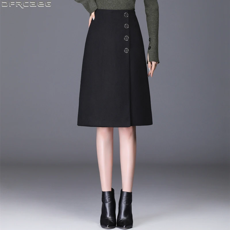 Осенне-зимняя шерстяная Женская юбка в стиле ретро, винтажная однобортная юбка с высокой талией, Женская облегающая офисная юбка, коричневые, черные, серые