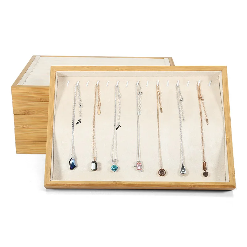 

Portable Gray Wood/PU/Velvet Jewelry Display Set Travel Roller Bag Necklace Display Tray Stand Organizer Box Display