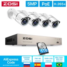 ZOSI-sistema de cámaras de seguridad IP HD para exteriores, Kit de videovigilancia NVR para el hogar, H.265, 8 canales, 5MP, POE