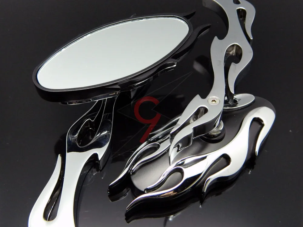 Chrome Flame Oval Rearview Mirror Side for Honda Yamaha Suzuki Kawasaki Cruiser Chopper Motorcycle Mirrors Custom