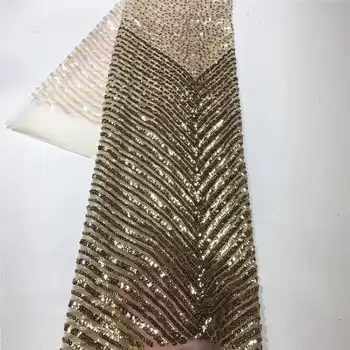 

2020 High Quality Gold Embroidery Sequins Lace Fabrics African Net Lace French Tulle Lace Fabric With Sequins For Party ZHXA14