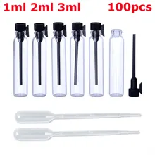 100 pces 1ml 2ml 3ml perfume amostra mini garrafa de vidro vazio frascos conta-gotas laboratório líquido perfume teste tubo