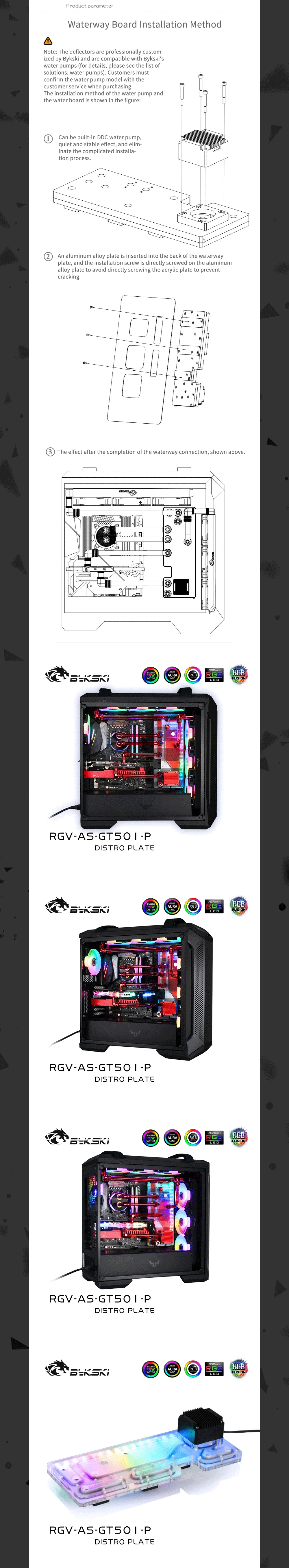 Bykski Distro Plate For Asus TUF GT501 Case,  Acrylic Waterway Board Combo DDC Pump, 5V A-RGB, RGV-AS-GT501-P  