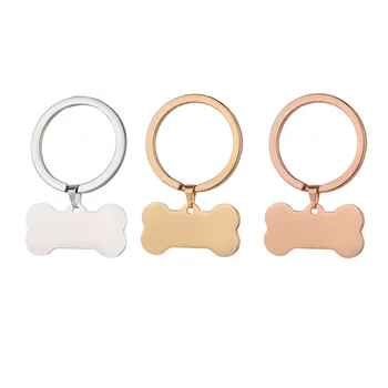 

100% Stainless Steel Blank Dog Bone Charm Keychain For Engrave DIY Metal Bone Tag Keychains Key Ring Mirror Polished 10pcs