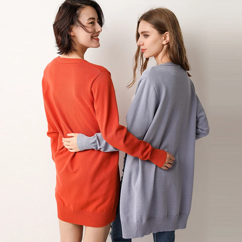 Женский свитер, осенний и зимний кашемировый свитер, вязаный кардиган с v-образным вырезом размера плюс, Одноцветный