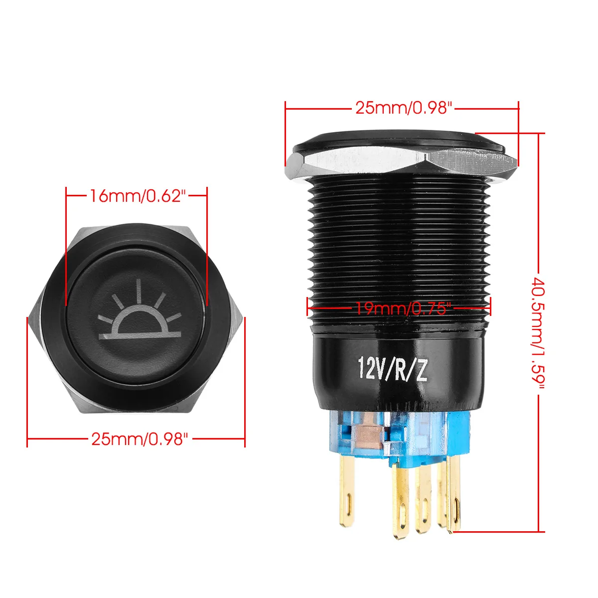 19MM Push Button Switch 12V LED Self Lock Switch IP65 Waterproof Metal On-Off Switch