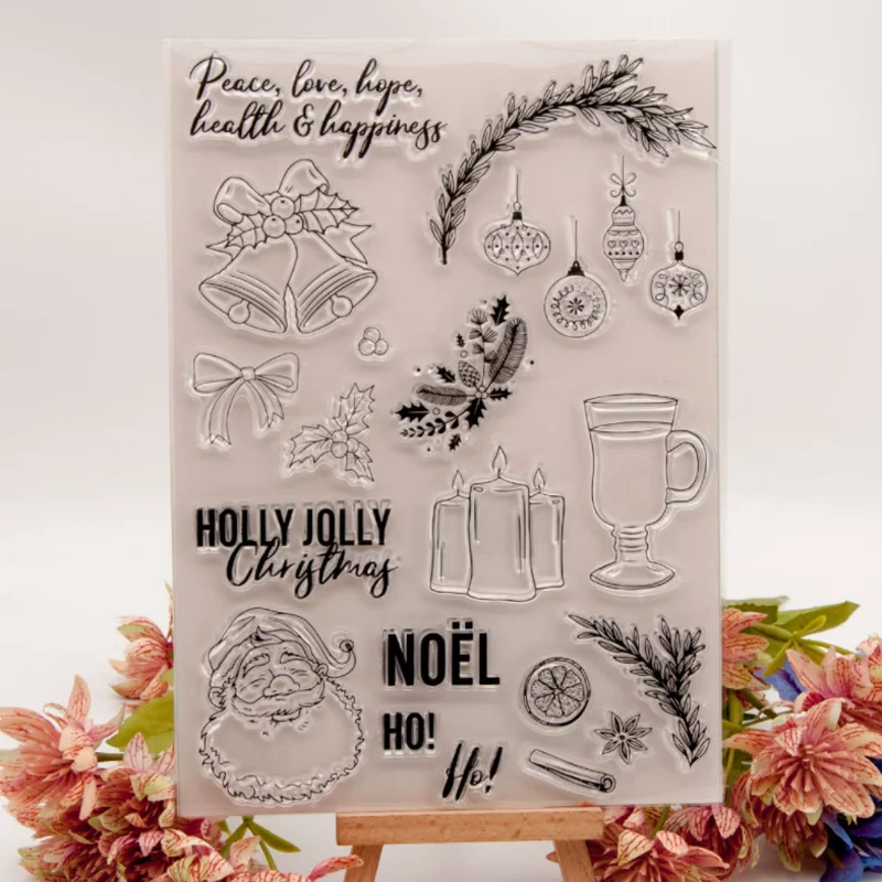 

1pc Christmas Bell Transparent Clear Silicone Stamp Seal DIY Scrapbooking Rubber Hand Account Album Diary Decor Reusable 15*21cm