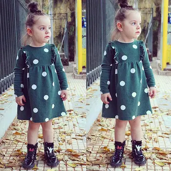 

Fashion Spring Autumn Casual Fashion Baby Girl Polka Dot Printing Long Sleeve Princess Dress
