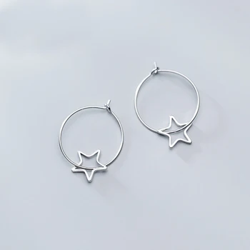 

MloveAcc 100% Solid 925 Sterling Silver Jewelry Korea Minimalism Star Hoop Earrings Fashion Jewelry for Cute Women Girls Gift