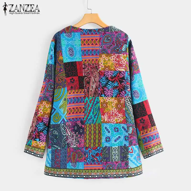 Best  2019 ZANZEA Ethnic Printed Cardigan Thin Coats Women's Jackets Casual Long Sleeve Blusas O Neck Ope