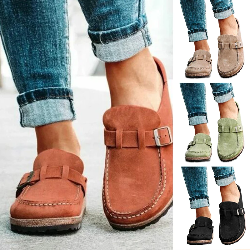 Women casual comfy clogs suede leather slip on sandals Clearance