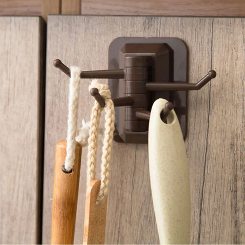 

4-Hook Kitchen Bathroom Wall Rack Towel Rack without Screw and Trackless Hook 1/3PCS 180 Degree Rotation