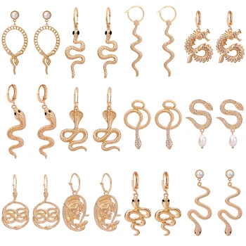 

Fehame 2020 New Vintage Gold Sliver Snake Shapes Dragon Metal Stud Earrings Personality For Women Girls Party Travel Jewelry