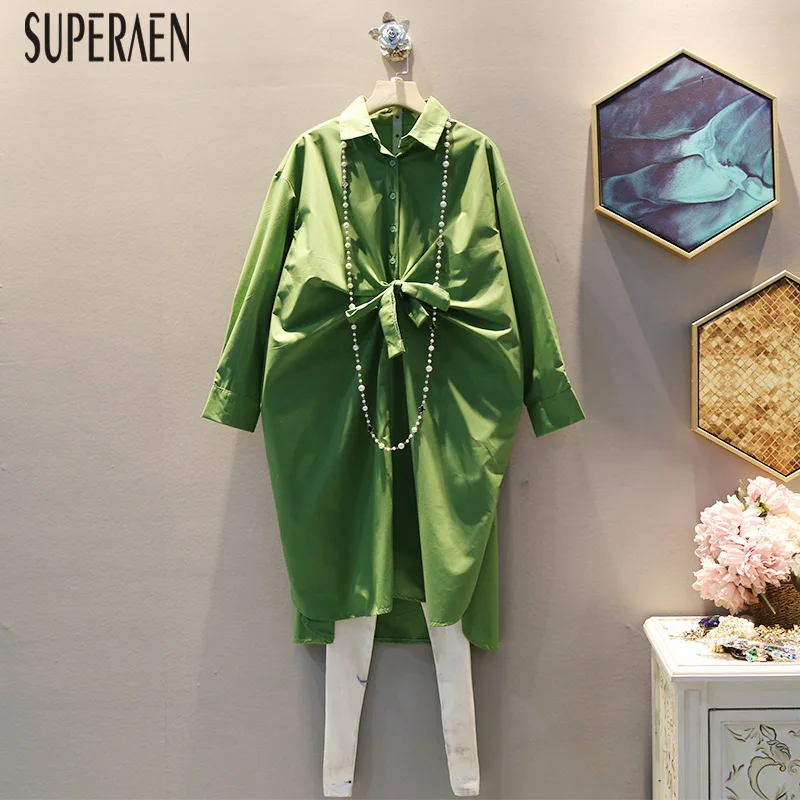 SuperAen/Новинка года; осеннее женское платье в Корейском стиле; хлопковое женское платье; Повседневное платье с лацканами; Свободная Женская одежда большого размера