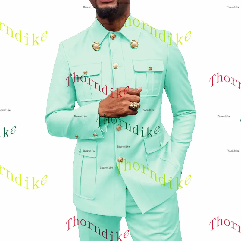 Thorndike Coffee Safari Men's Suits Tailor-Made Blazers Pants Normal Business Causal Party Singer Groom Wedding Prom