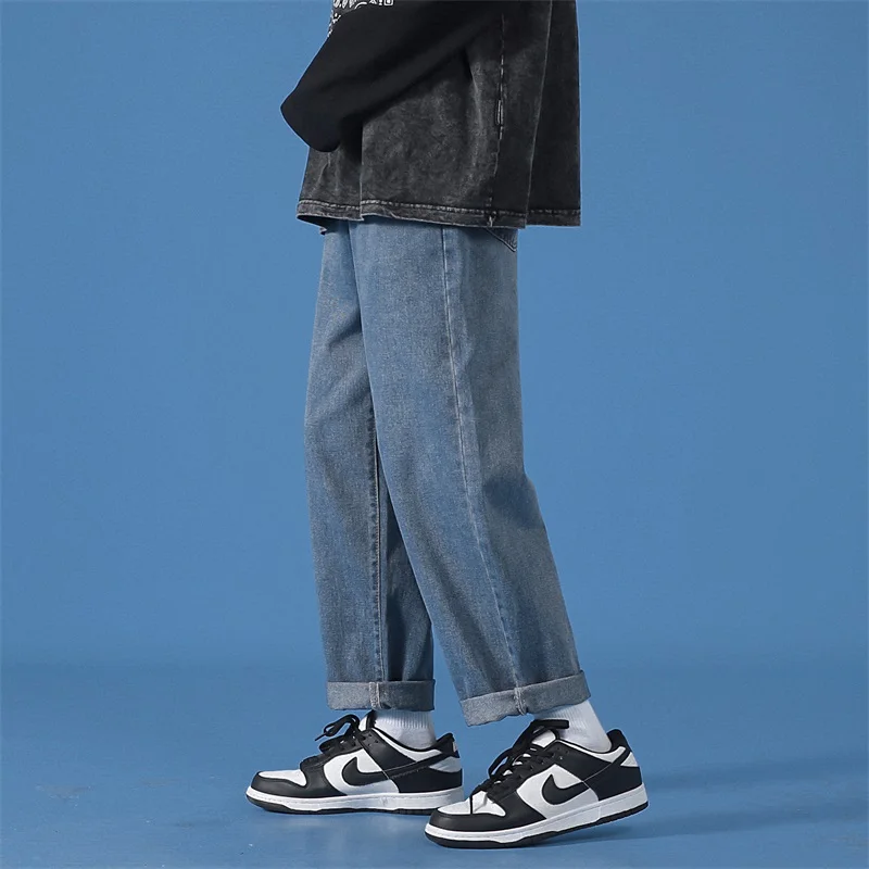 

Streetwear casual men's jeans pants spring autumn solid color man denim trousers straight fashion women's jeans