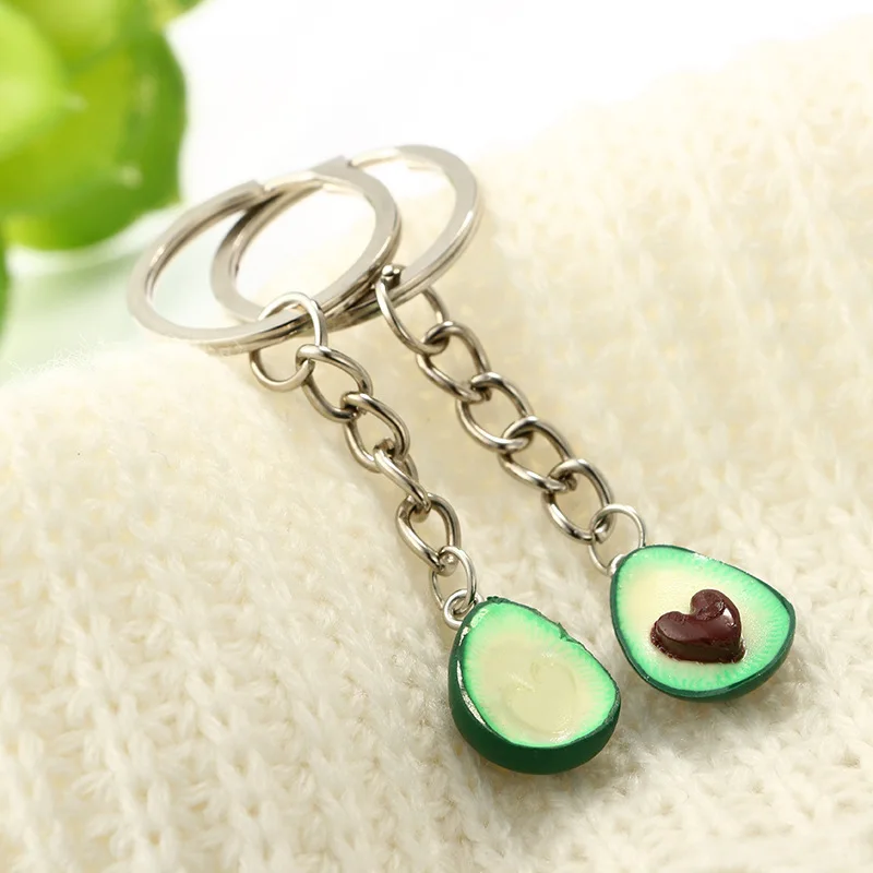 

Fruit Avocado Heart-shaped Keychain 3D Soft Pottery Avocado Key Chains Jewelry Fashion Gift