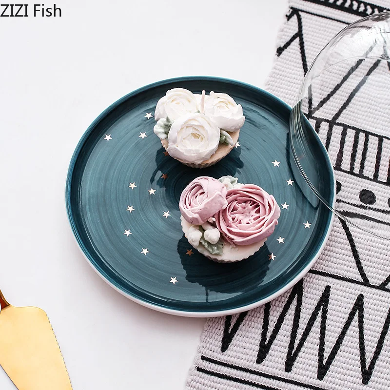 

Nordic Style Round Ceramics Cake Pan Glass Cover Wedding Dessert Display Tray Cake Pan with Lid Home Cake Tool