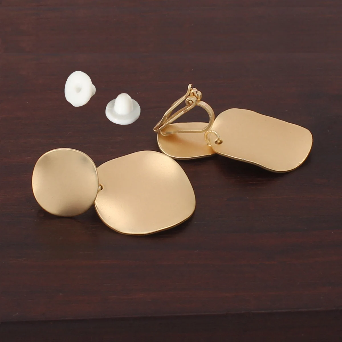 Grace Jun Geometric Matte Gold Color Round shape Clip on Earrings and Pierced Earrings for Women Choose 11.11 Factory Wholesale
