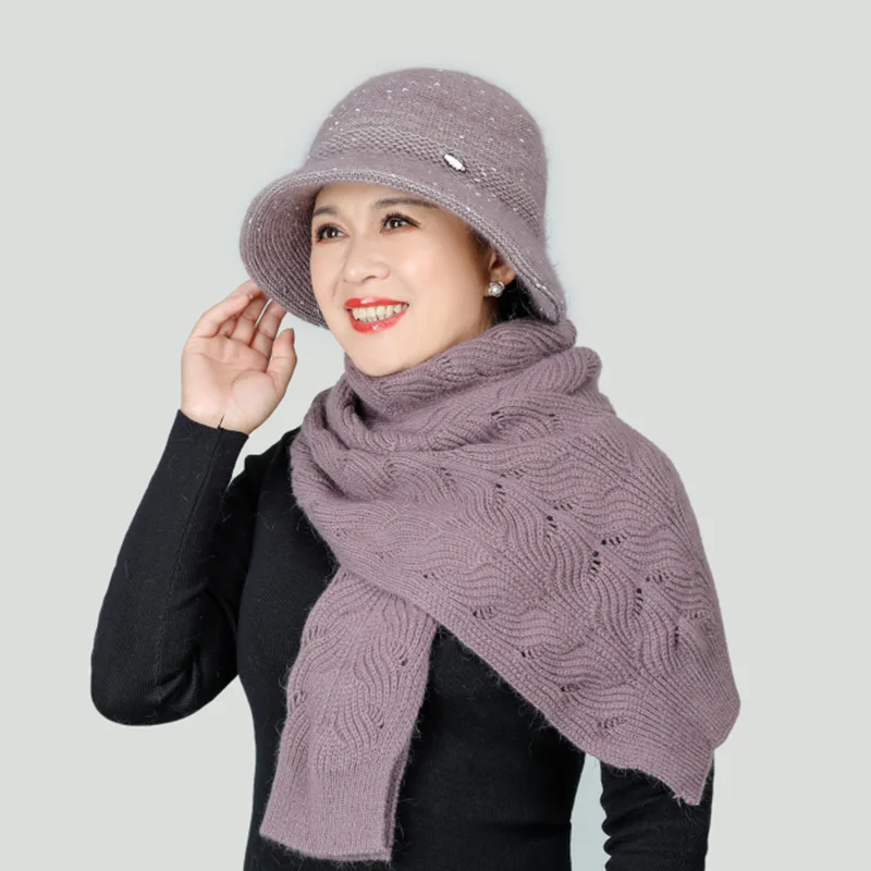 

Fashion Winter Hat & Scarf Set For Women Warm Beanies Ring Scarf Cashmere Winter Mom Hats Knitted Caps And Scarf 2 Pieces/Set