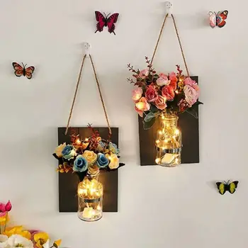 

Wind Wall Decoration Pendant Simulation Rose Flower Plant Vase Living Room Bedroom Shop Creative Wall Decorative pendant