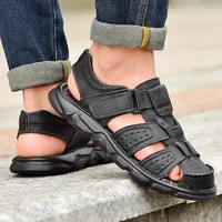 Chaussures décontractées en cuir véritable pour hommes, sandales classiques de haute qualité, baskets d'été pour marche en plein air, respirantes 3