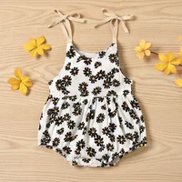0-24M Newborn Baby Girl Romper Lace Up Sleeveless Jumpsuit Daisy Print Cotton Overalls Baby Girl Summer Outfits Clothes 4