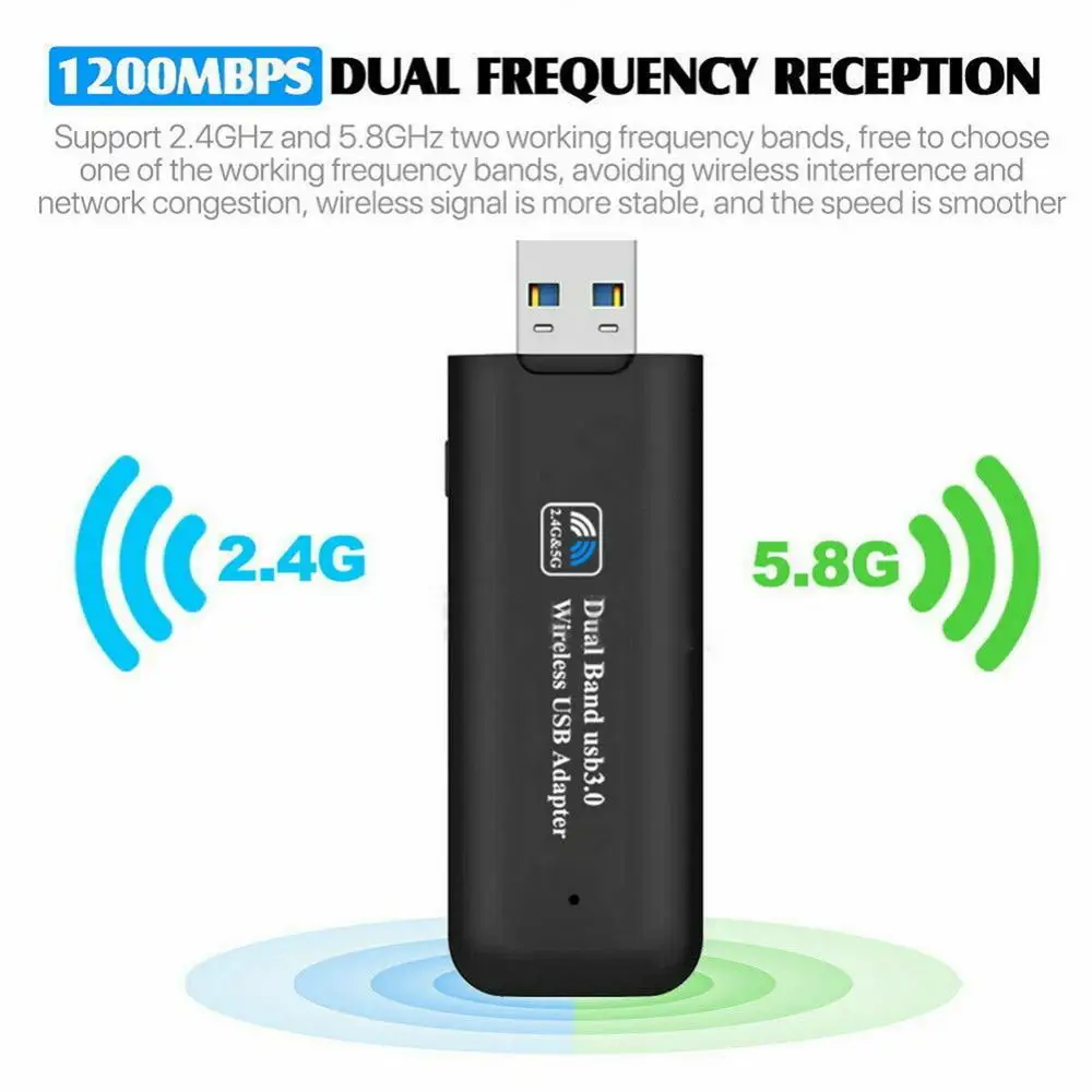 USB WiFi Adapter 1200Mbps Dual Band 2.4G 5.8G USB 3.0 WiFi 802.11 AC Wireless Network Adapter for Desktop Laptop