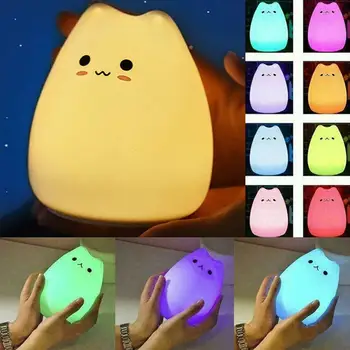 

LED Colorful Silicone Night Light Animal Cat Silicone Soft Cartoon Baby Child Nursery Lamp for Children Gift 8 Colors USB Lamp