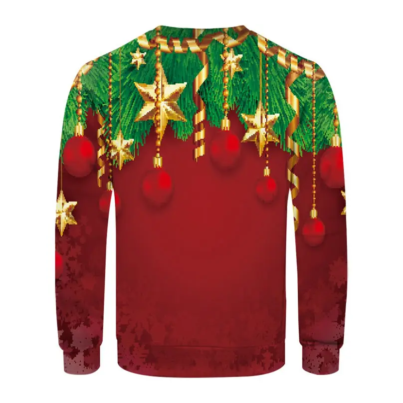 Christmas Couple's 3-D Printed Men and Women Tops Cotton Long-sleeved T Shirt Round Collar Christmas Blouse Casual Tee 4S13 (16)