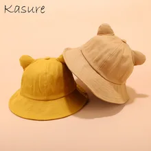 KASURE Милая шляпа с медвежьими ушками для женщин, модная Рыбацкая уличная Панама, летняя плоская Рыбацкая Солнцезащитная шляпа