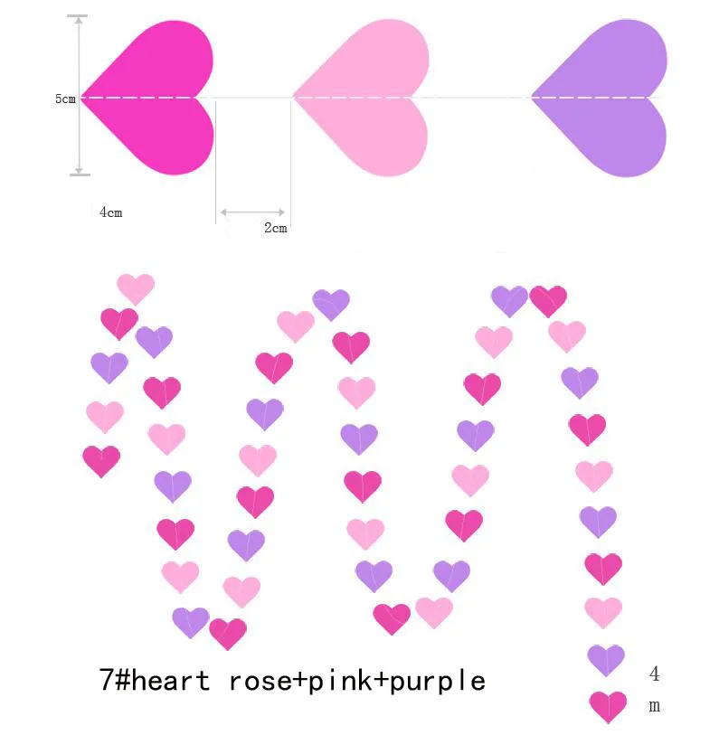 7heart rose pin purp 4 метра с сердечками бумажный флаг вечерние гирлянда с колокольчиками декоративная Растяжка овсянка для дни рождения и свадьбы - Цвет: 7heart rose pin purp
